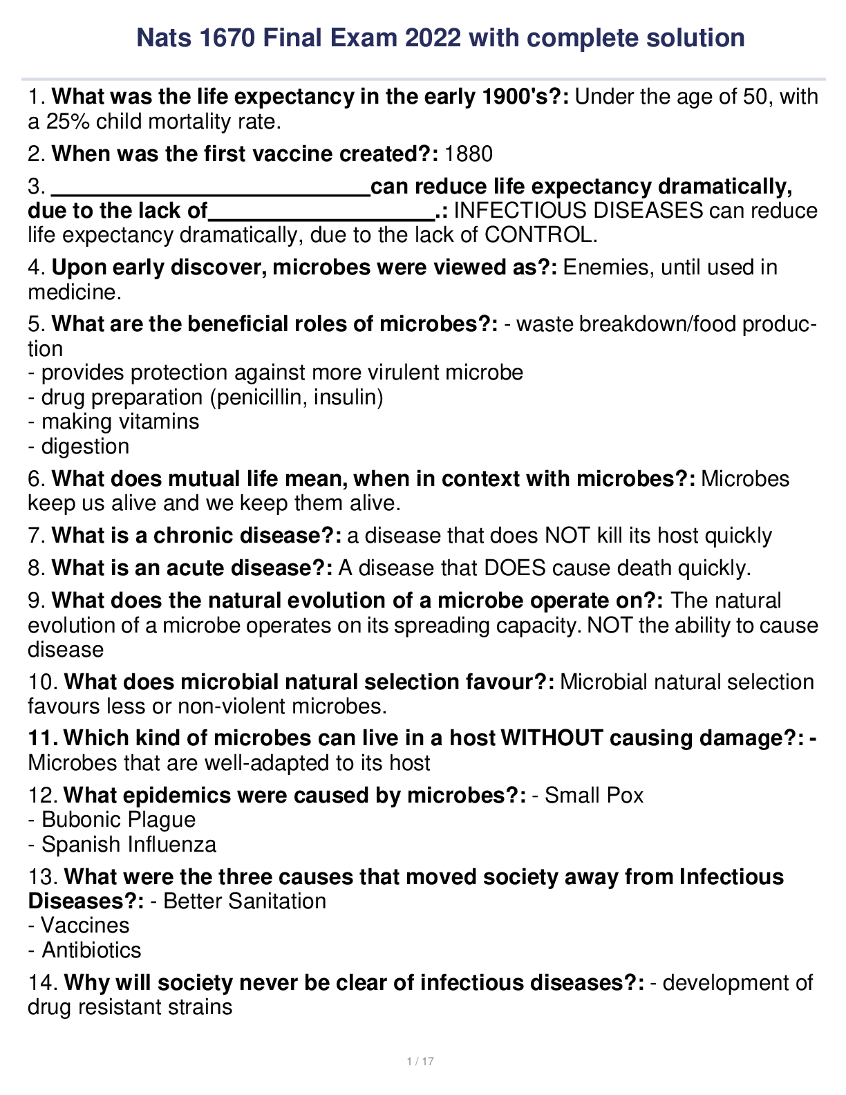 Preview image for Nats 1670 Final Exam 2022 with complete solution